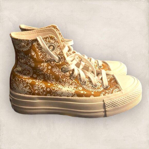 Converse PLATFORM LIFT High Top FALL FLORALS Golden Wheat PAISLEY Women Size 6.5 - Picture 4 of 6